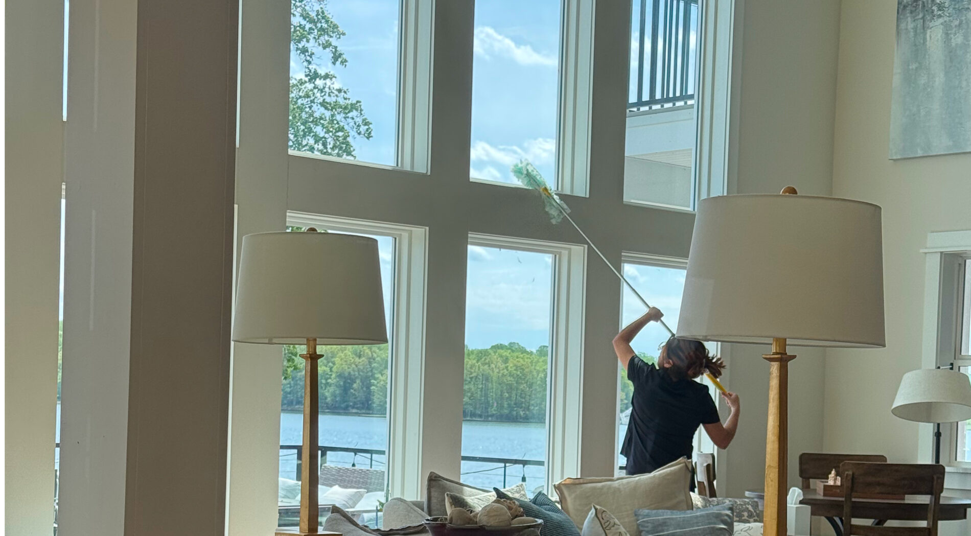 A provider with Professional Edge Cleaning performing their regular cleaning in a client's home.