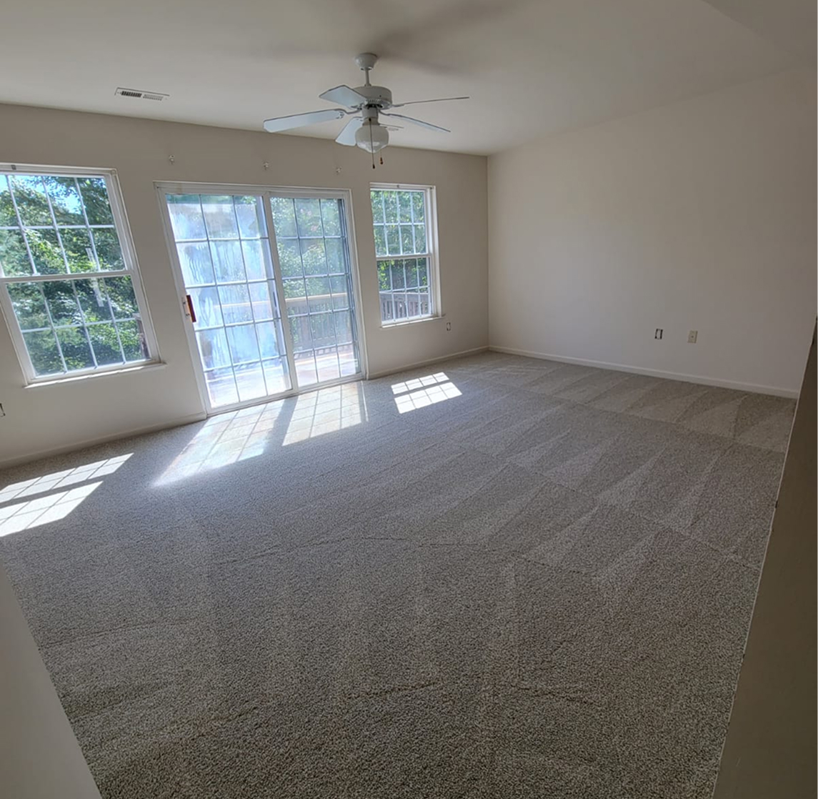 A photo of a clean living space with freshly cleaned carpets, a service available at Professional Edge Cleaning.